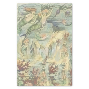 Vintage Mermaids with Coral and Jellyfish Nautical Tissue Paper