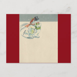 Vintage Merrie Christmas Snowman Couple 2 Holiday Postcard