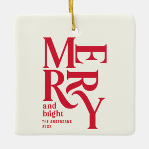 Vintage merry and bright colorful Chritsmas Ceramic Ornament