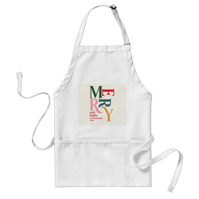 Vintage merry and bright colourful Christmas Standard Apron (Front)