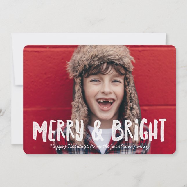 Vintage Merry & Bright Holiday Photo Card (Front)