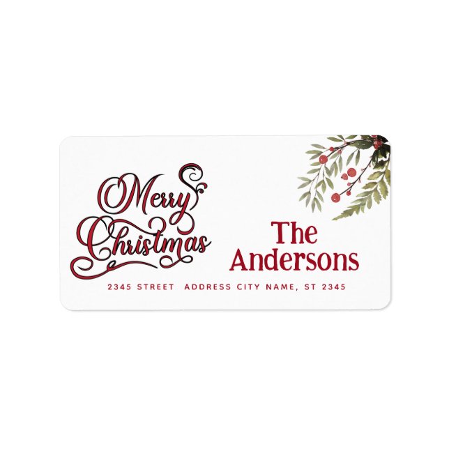 Vintage Merry Christmas botanical holly  Label (Front)