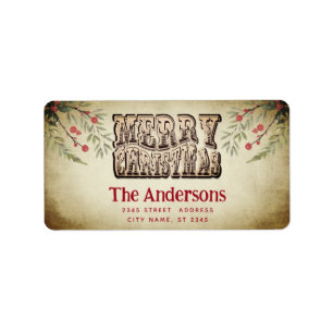 Vintage Merry Christmas botanical holly  Label