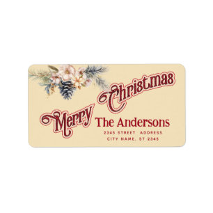 Vintage Merry Christmas botanical pine cone Label