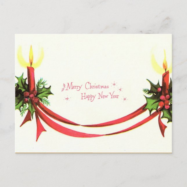 Vintage Merry Christmas Candles Postcard (Front)