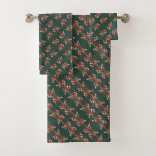 Vintage Merry Christmas Candy Cane Bath Towel Set