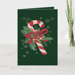 Vintage Merry Christmas Candy Cane Holiday Card