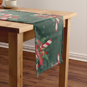 Vintage Merry Christmas Candy Cane Short Table Runner