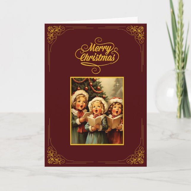 Vintage Merry Christmas Card with Singing Children (Front)