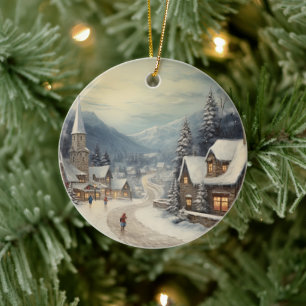 Vintage Merry Christmas Ceramic Tree Decoration