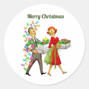 Vintage Merry Christmas Classic Round Sticker