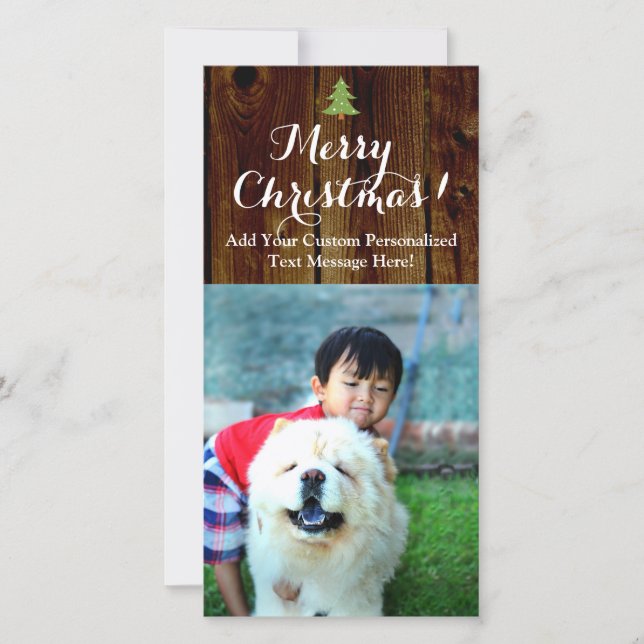 Vintage Merry Christmas Country Planks Vertical Holiday Card (Front)