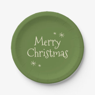 Vintage Merry Christmas Cute & Simple Green Paper Plate