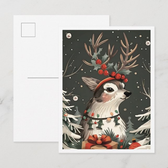 Vintage Merry Christmas Deer Postcard (Front/Back)