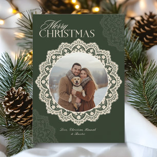 Vintage Merry Christmas Doilies Frame Photo Holiday Card