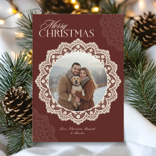 Vintage Merry Christmas Doilies Frame Photo Holiday Card