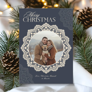 Vintage Merry Christmas Doilies Frame Photo Holiday Card