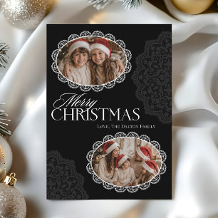 Vintage Merry Christmas Doilies Two Photo Holiday Card