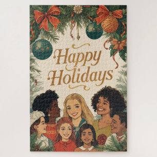 Vintage Merry Christmas Family New Year Message Jigsaw Puzzle