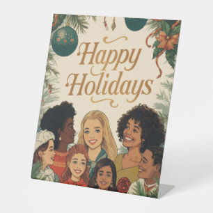 Vintage Merry Christmas Family New Year Message Pedestal Sign