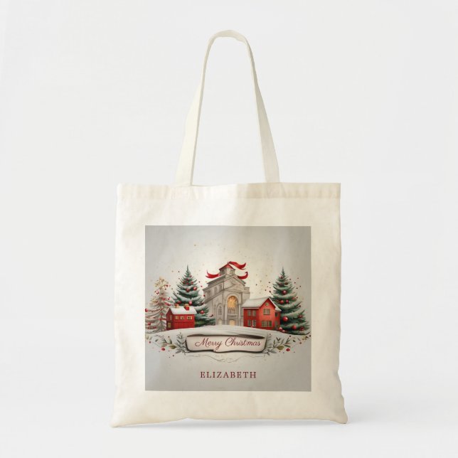 Vintage Merry Christmas Festive Tote Bag  (Front)