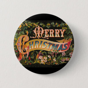 Vintage Merry Christmas Flower Design 6 Cm Round Badge