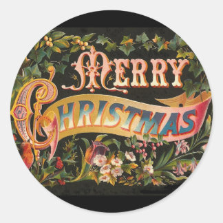 Vintage Merry Christmas Flower Design Classic Round Sticker