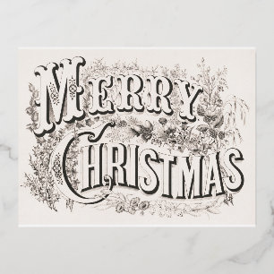 Vintage Merry Christmas Foil Invitation Postcard
