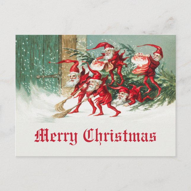 Vintage Merry Christmas Funny Santa Elves Postcard (Front)