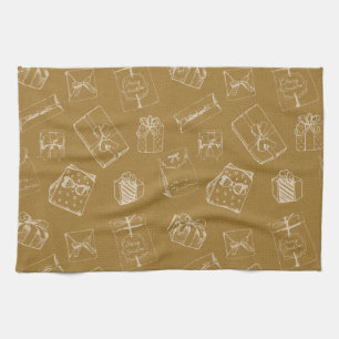 vintage merry christmas  gift box pattern tea towel