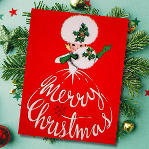 Vintage Merry Christmas Girl Holiday Card