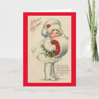Vintage Merry Christmas Girl Holiday Card