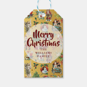 Vintage Merry Christmas Gold Family Name Gift Tags