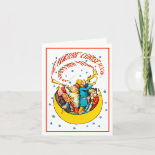 Vintage Merry Christmas Happy New Year in the Moon Card