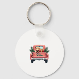 Vintage Merry Christmas Highland Cow in Pink Farm Key Ring