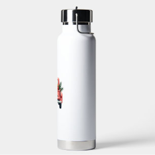 Vintage Merry Christmas Highland Cow in Pink Farm Water Bottle