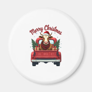 Vintage Merry Christmas Highland Cow Red Truck Hol Magnet