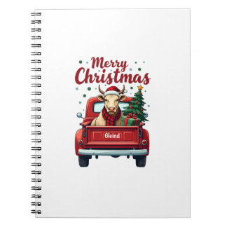 Vintage Merry Christmas Highland Cow Red Truck Hol Notebook