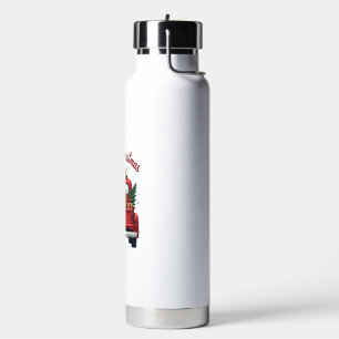 Vintage Merry Christmas Highland Cow Red Truck Hol Water Bottle