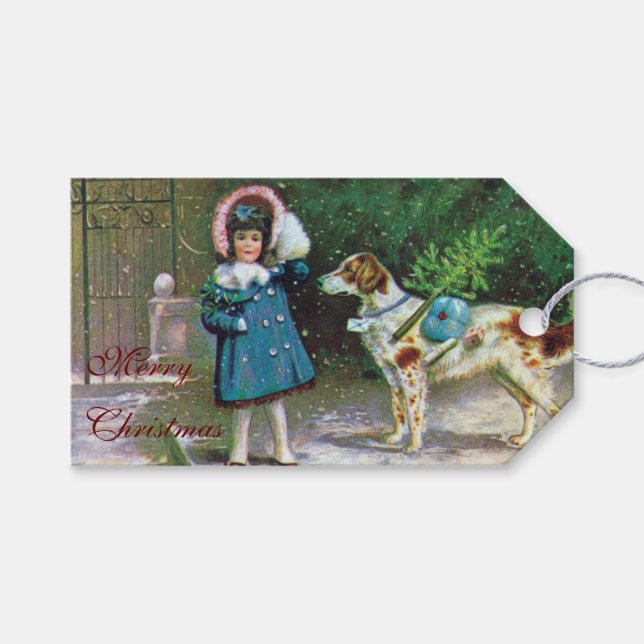Vintage Merry Christmas Holiday Gift Tags (Front (Horizontal))