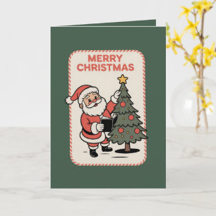 Vintage Merry Christmas Holiday Santa Reading Card