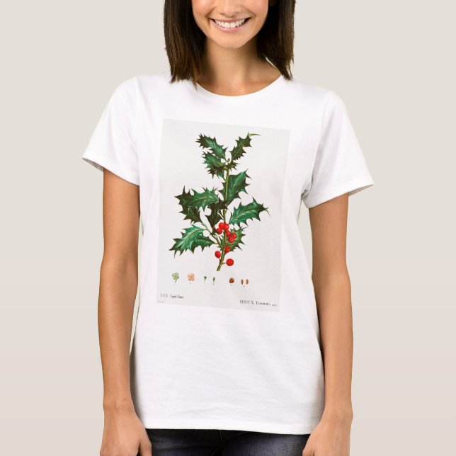 Vintage Merry Christmas Holly Mistletoe T-Shirt (Front)