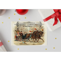 Vintage Merry Christmas Horse Sleigh Ride