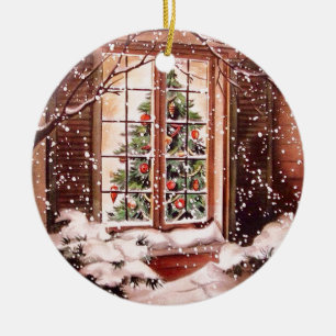 Vintage Merry Christmas House Ceramic Tree Decoration