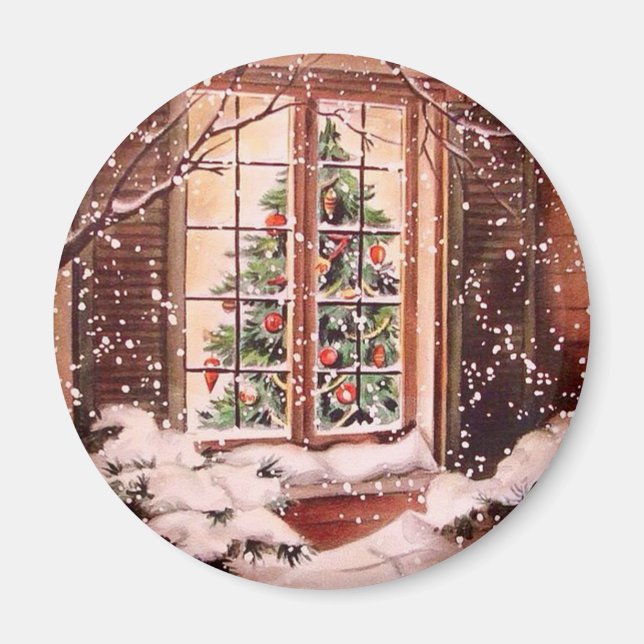 Vintage Merry Christmas House Magnet (Front)