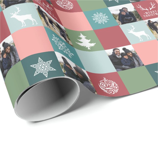 Vintage Merry Christmas Icons 4 Photos Wrapping Paper (Roll Corner)