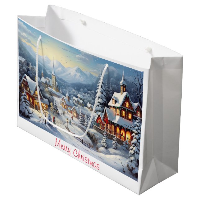 Vintage Merry Christmas Large Gift Bag (Front Angled)