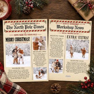 Vintage Merry Christmas Newsletter Photo Collage Holiday Card
