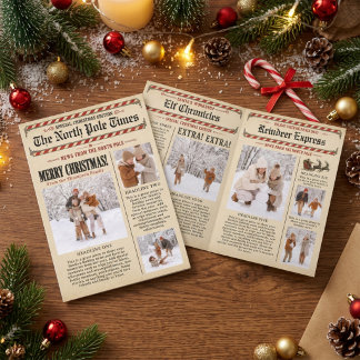 Vintage Merry Christmas Newspaper Photo Collage Holiday Card