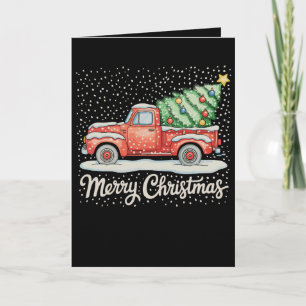 Vintage Merry Christmas Old Fashioned Red Truck Holiday Card